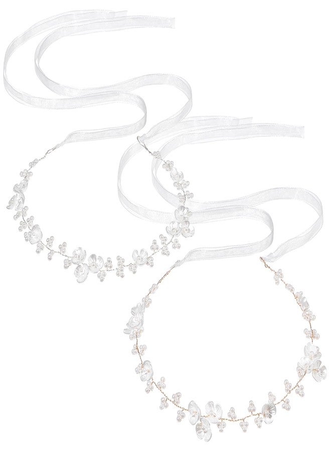 MBAIYO 2Pcs Flower Girl Hair Accessory, Pearl Flower Girl Headpiece Adjustable Wedding Headband for Girls Wedding Birthday Party First Communion Head Crown for Women - Image 1
